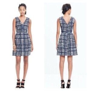 D141 MADEWELL Size 2 MIDNIGHT Tank DRESS IN BRUSHSTROKE PLAID V Neck Pockets